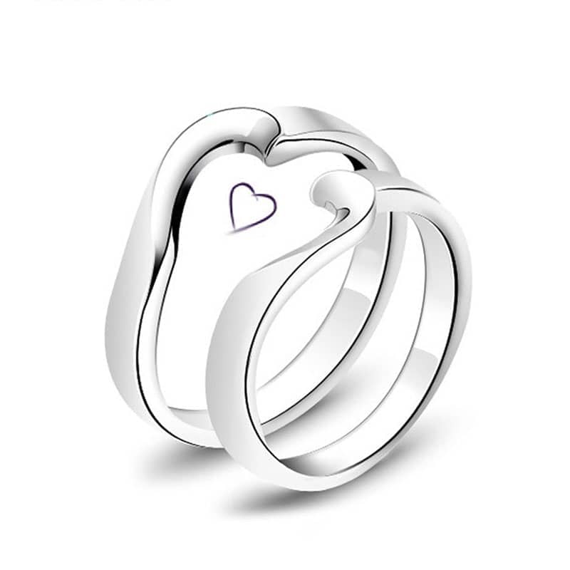 (image for) Simple Love Matching Heart Promise Rings Set For Couples Made in 925 Sterling Silver
