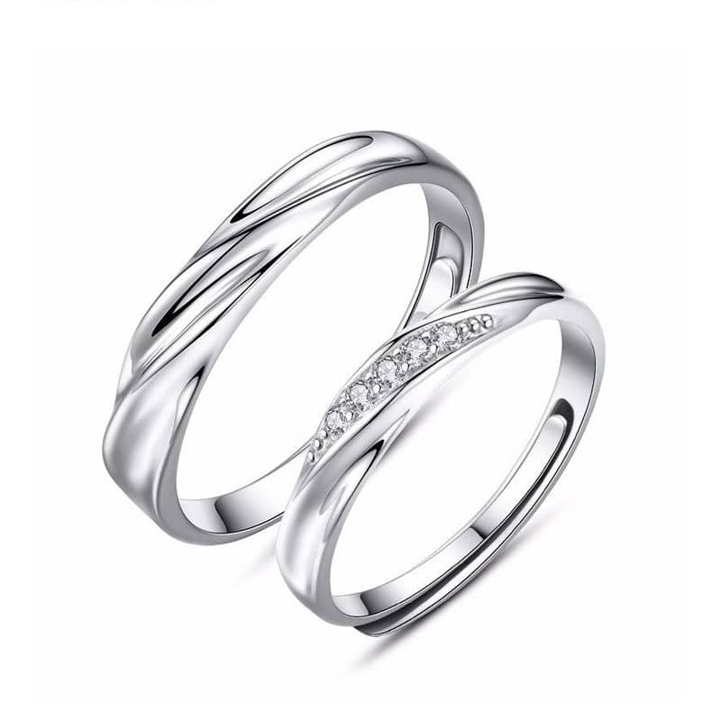 Simple Wave Promise Rings for Couples, 925 Sterling Silver