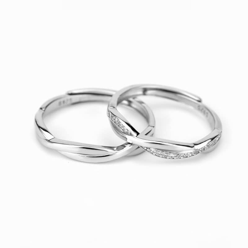 (image for) Twisted Infinity Promise Rings for Couples, Only Love You Engraved Sterling Silver Wedding Ring with CZ Diamond Accents, Matching His and Hers Jewelry Set