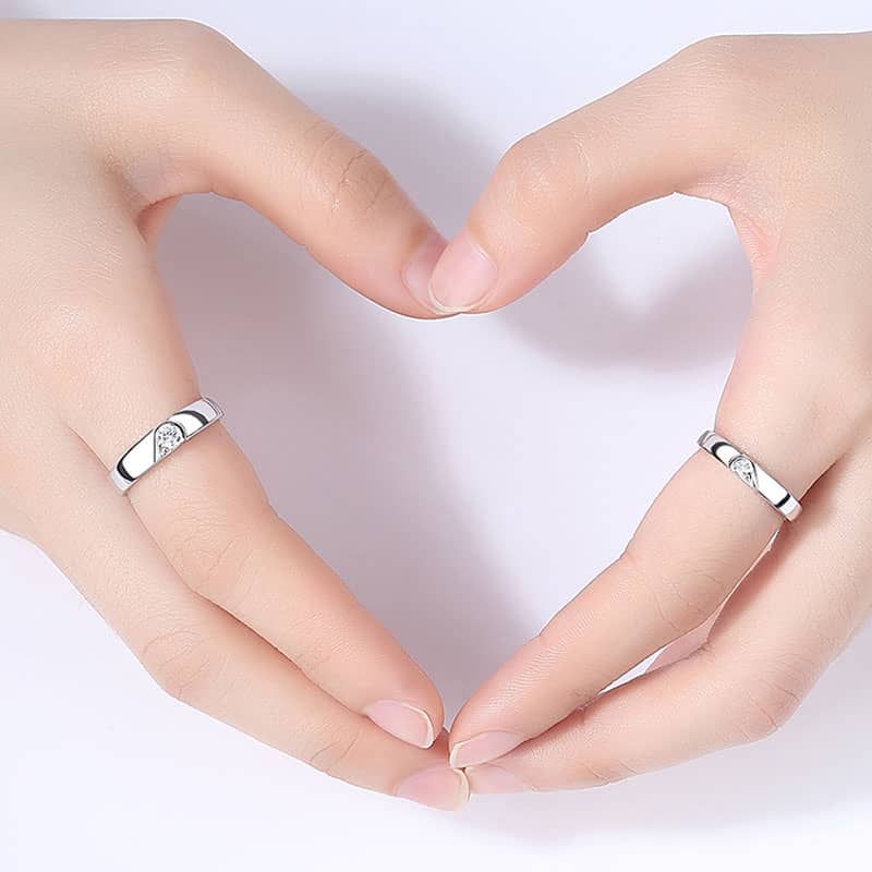 (image for) Polished Sterling Silver Matching Heart Promise Rings Set With Cubic Zirconia Diamond