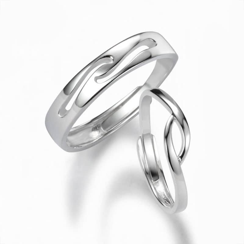(image for) Simple Wave Couple Promise Rings Set for Women and Men, Unique Infinity Wedding Ring Band in 925 Sterling Silver, Matching His and Hers Jewelry for Couples