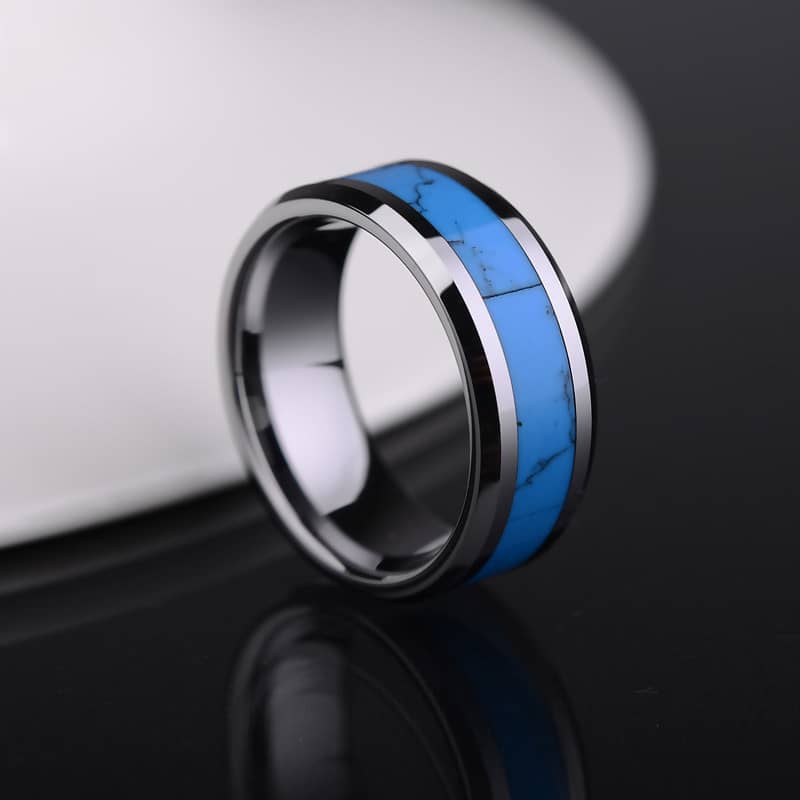 (image for) Turquoise Inlaied Tungsten Wedding Bands Set for Men and Women, Unique Tungsten Carbide Wedding Ring Band - 6mm - 8mm, Matching His and Hers Jewelry for Couples