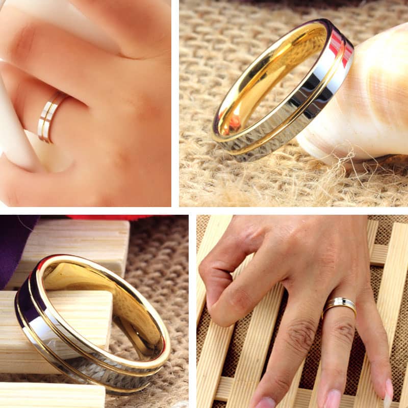 (image for) Two-Tone Tungsten Wedding Bands, Gold Plated Tungsten Carbide Wedding Ring Band with Polished Center & Grooves, Matching His and Hers Jewelry Set for Couples
