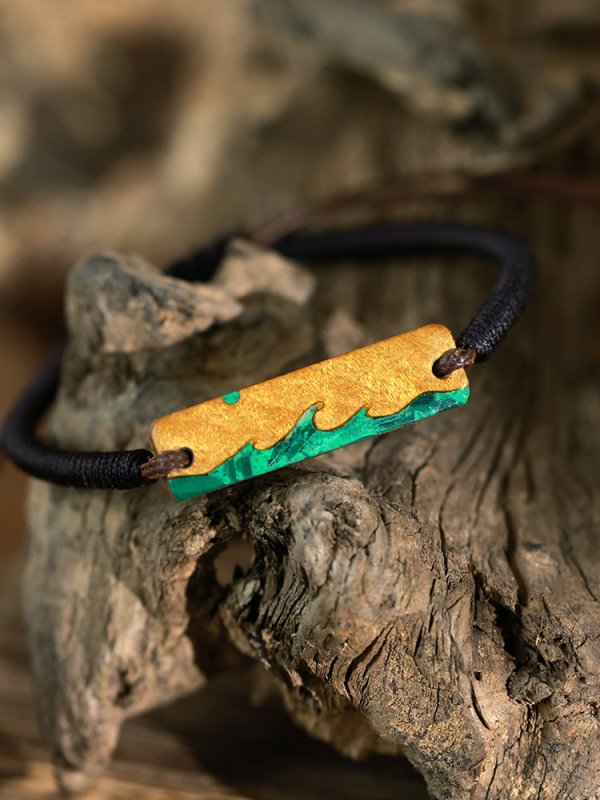 (image for) Phoebe Zhennan Wood Malachite Wave Bar Bracelet
