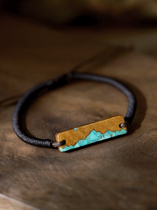 (image for) Phoebe Zhennan Wood Turquoise Mountain Bar Bracelet
