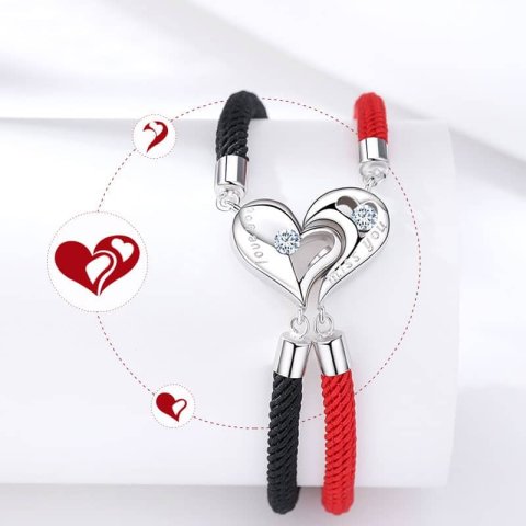 (image for) Love You & Miss You Matching Heart To Heart Bracelets With CZ Diamonds
