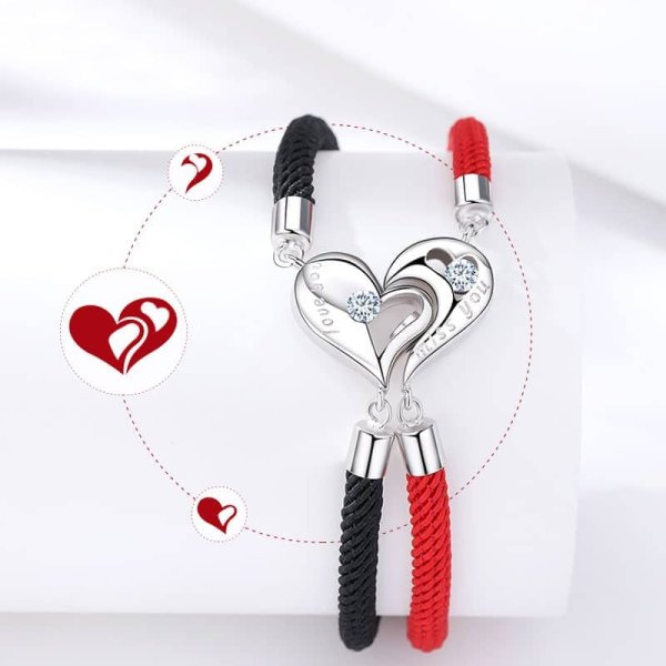 (image for) Love You Miss You Engraved Heart Sterling Silver Matching Bracelets For Couples