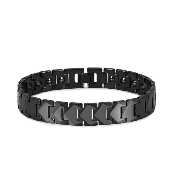 (image for) 12MM Wide Black Tungsten Carbide Link Bracelet For Men, Mens High Polished Tungsten Bracelet, Magnetic Tungsten Jewelry Gift For Boyfriend - Silver / Black / Gold