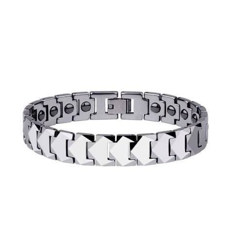 (image for) Mens 12MM Wide Silver Tungsten Link Bracelet, High Polished Tungsten Carbide Bracelet For Men, Magnetic Tungsten Jewelry Gift For Boyfriend - Silver / Black / White