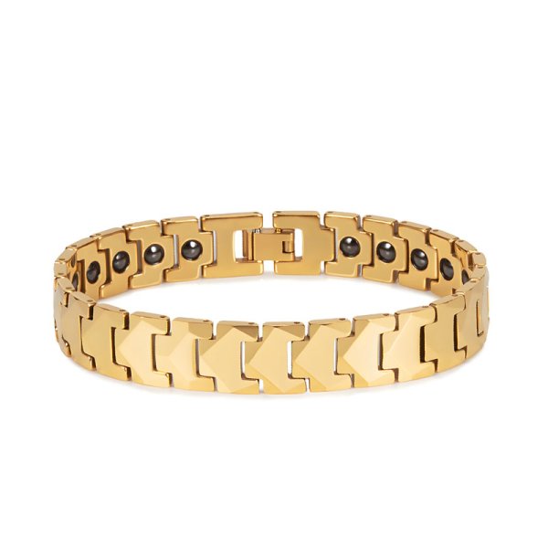 (image for) Mens Heavy Tungsten Gold Bracelet With Magnet Stones - Gold / Silver / Black