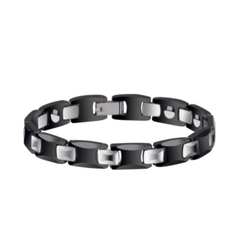 (image for) Black Ceramic Bracelet, Womens & Mens Magnetic Ceramic And Tungsten Carbide Link Bracelet, Unique Fashion Health Jewelry Gift For Friends - Silver / Black Colors