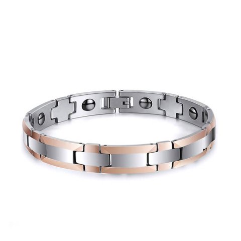 (image for) Two-Tone Tungsten Bracelet For Women And Men, High Polished Tungsten H-Bar Link Bracelet With Rose Gold / Gold Edges, Magnetic Tungsten Carbide Jewelry Gift