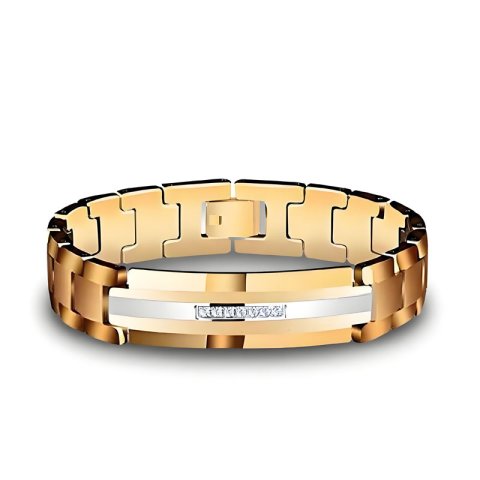 (image for) Personalized Mens Gold Tungsten Carbide ID Bracelet With CZ Diamonds 14MM Wide