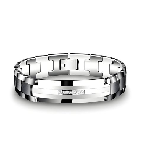 (image for) Mens Tungsten Carbide Diamond Bracelet 14MM Wide Engravable ID Tag
