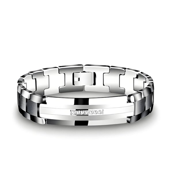 (image for) Mens Tungsten Carbide Diamond Bracelet 14MM Wide Engravable ID Tag