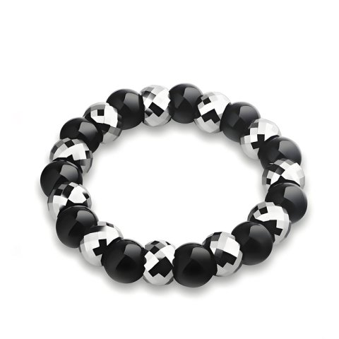 (image for) Tungsten Carbide Black Agate Bead Bracelet for Men