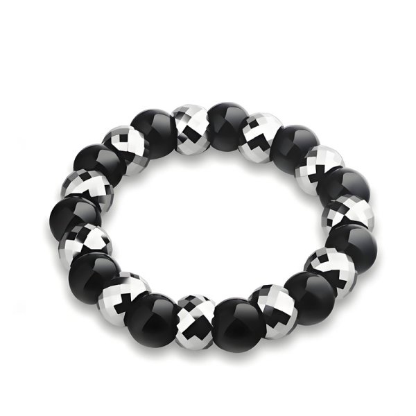 (image for) Tungsten Carbide Black Agate Bead Bracelet for Men
