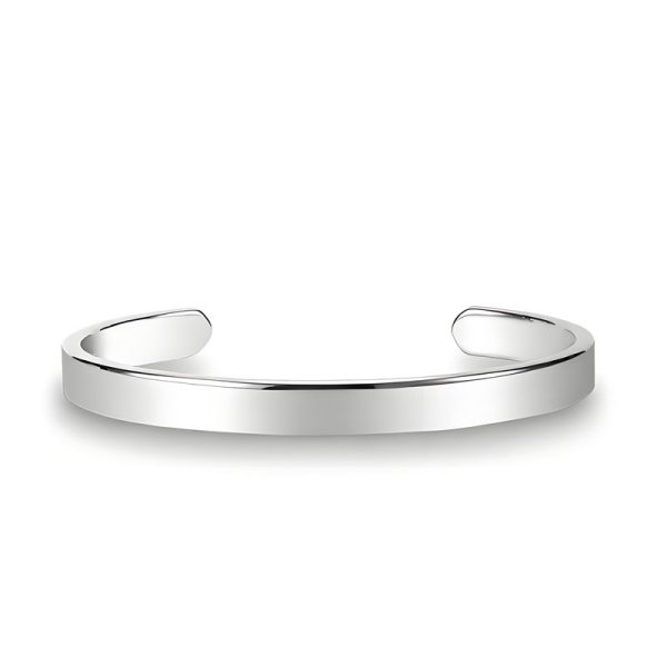 (image for) Flat Simple Engravable Silver Womens and Mens Tungsten Cuff Bracelet