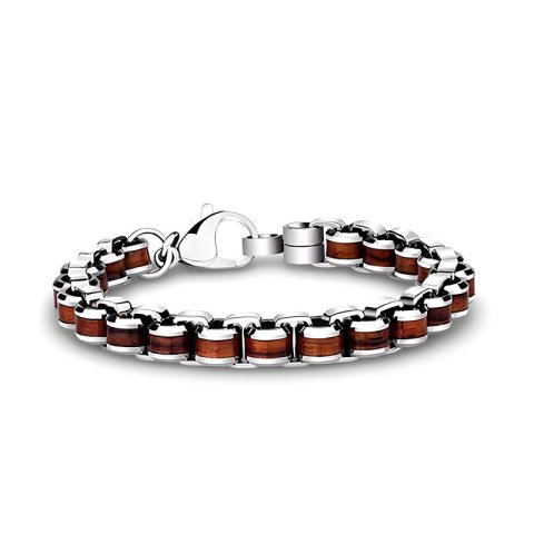 (image for) Tungsten Carbide Cylinder Bead Link Bracelet with Koa Wood Inlay