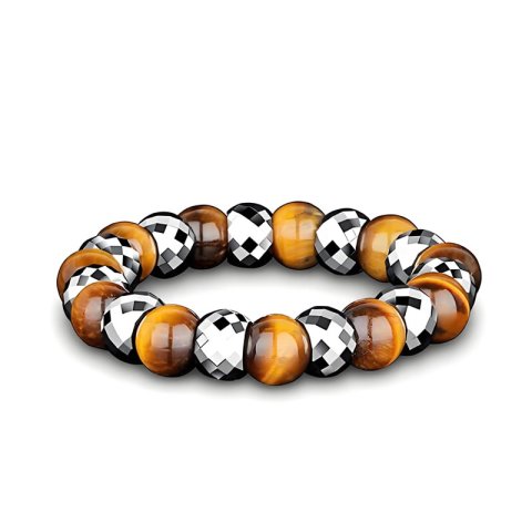 (image for) Tungsten Carbide Tiger Eye Bead Bracelet for Men