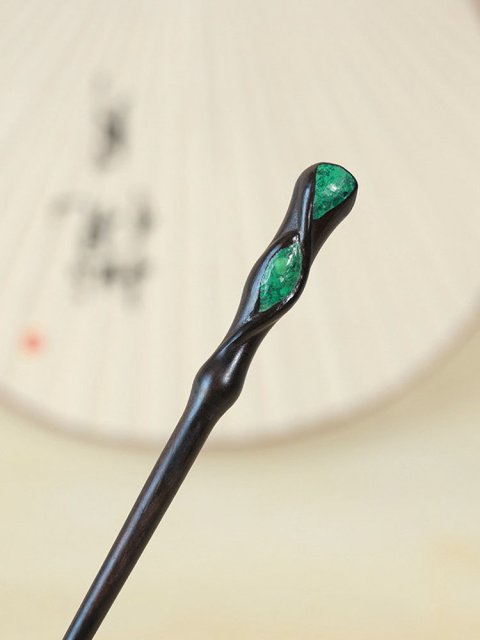 (image for) Ebony African Blackwood Malachite Traditional Chinese Hair Pin