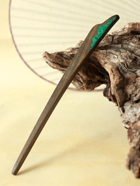 (image for) Green Sandalwood Verawood Malachite Mountain Chinese Hair Pin