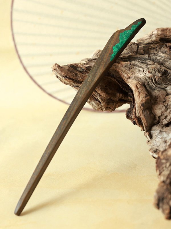 (image for) Green Sandalwood Verawood Malachite Mountain Chinese Hair Pin
