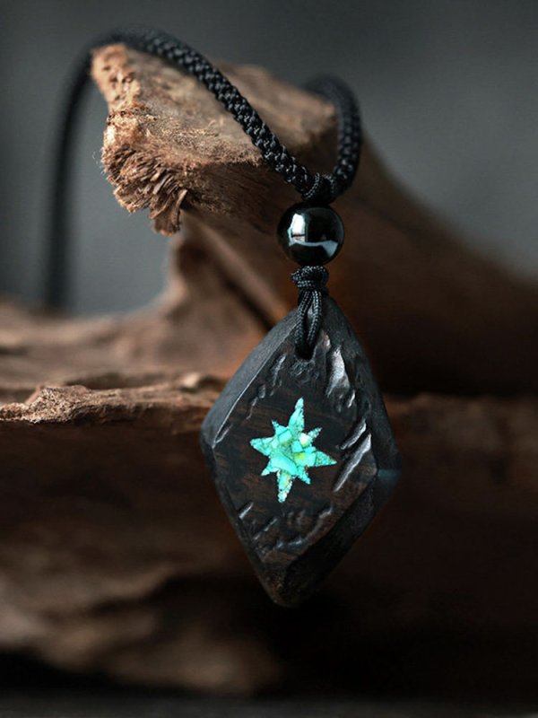 (image for) Ebony African Blackwood Turquoise North Star Necklace
