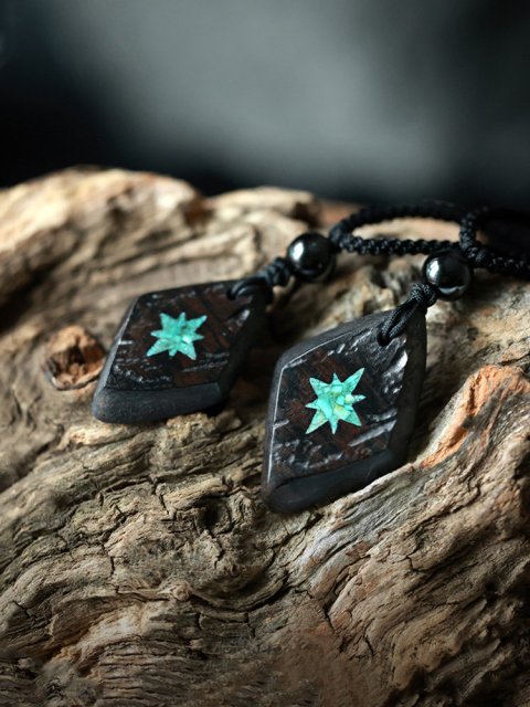 (image for) African Blackwood Turquoise Eight Pointed Star Couple Necklaces