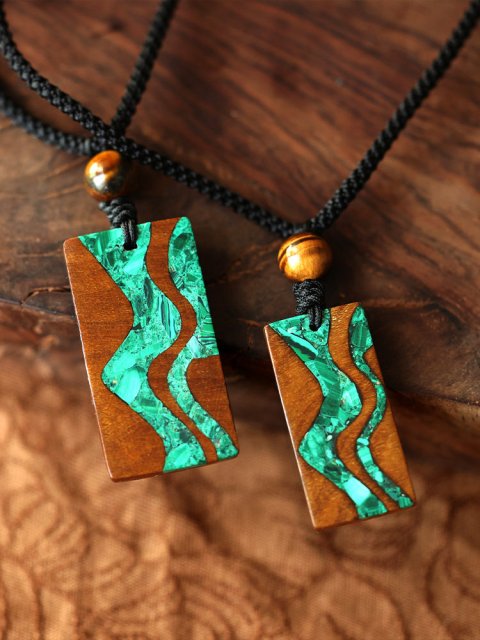 (image for) Phoebe Zhennan Wood Malachite River Vertical Bar Necklace