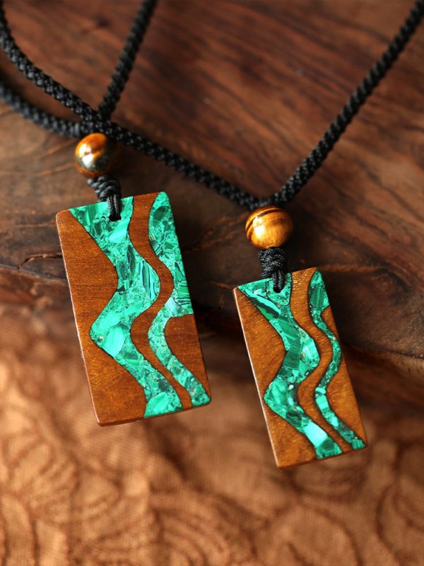 (image for) Phoebe Zhennan Wood Malachite River Vertical Bar Necklace