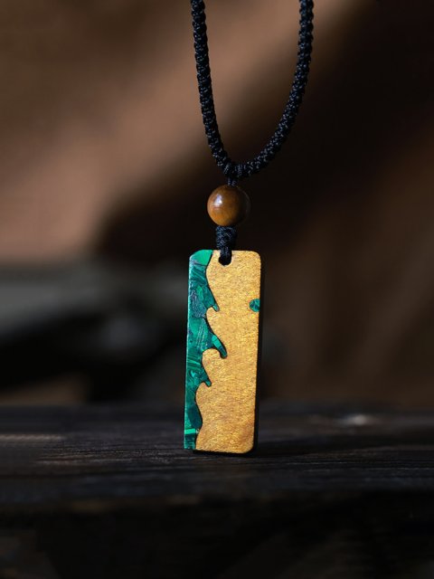 (image for) Phoebe Zhennan Wood Malachite Wave Vertical Bar Necklace