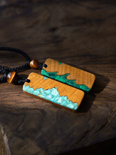 (image for) Phoebe Zhennan Wood Mountain Wave Vertical Bar Necklaces For Couples