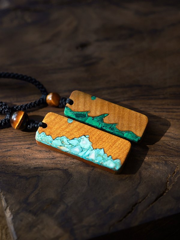 (image for) Phoebe Zhennan Wood Mountain Wave Vertical Bar Necklaces For Couples