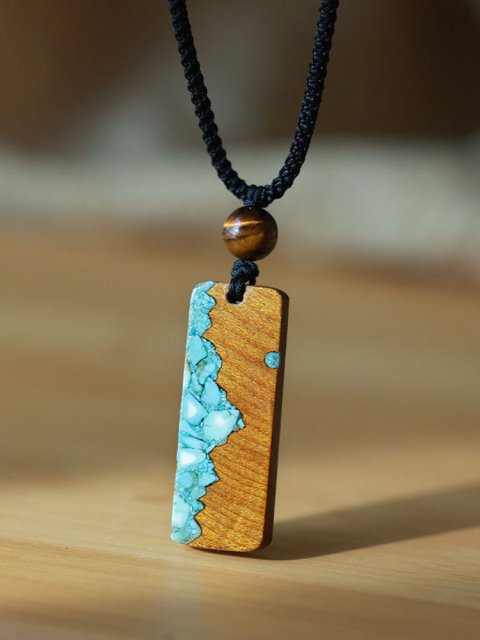 (image for) Phoebe Zhennan Wood Turquoise Mountain Vertical Bar Necklace