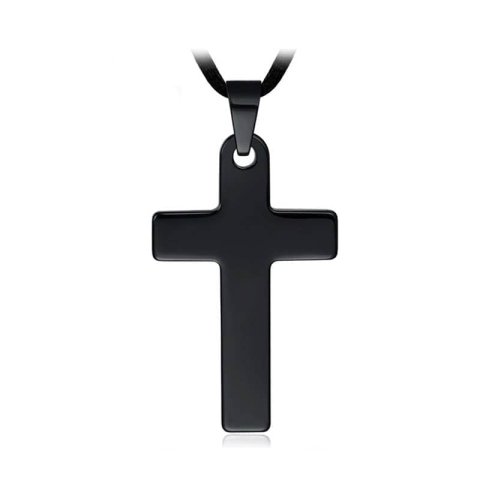 (image for) Black Tungsten Cross Pendant, Solid High Polished Tungsten Cross Necklace, Simple Design Tungsten Carbide Jewelry for Men and Women - Black / Silver Colors