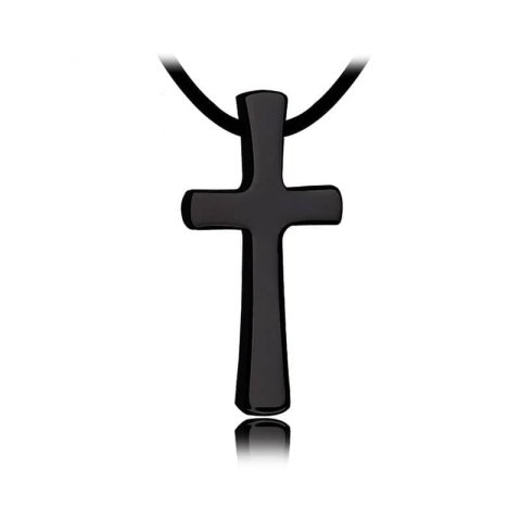 (image for) High Polished Black Tungsten Cross Pendant, Fashion Tungsten Cross Necklace for Men, Tungsten Carbide Cross Jewelry Gift for Boyfriend - Black / Silver / Blue