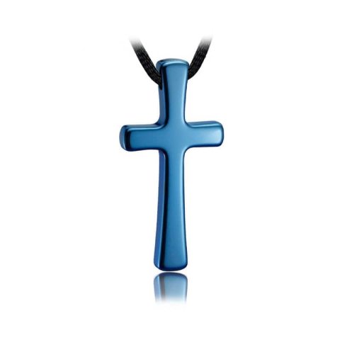 (image for) High Polished Blue Tungsten Cross Pendant, Mens Fashion Tungsten Carbide Cross Necklace, Unique Blue Tungsten Jewelry Gift for Boyfriend - Black / Silver / Blue