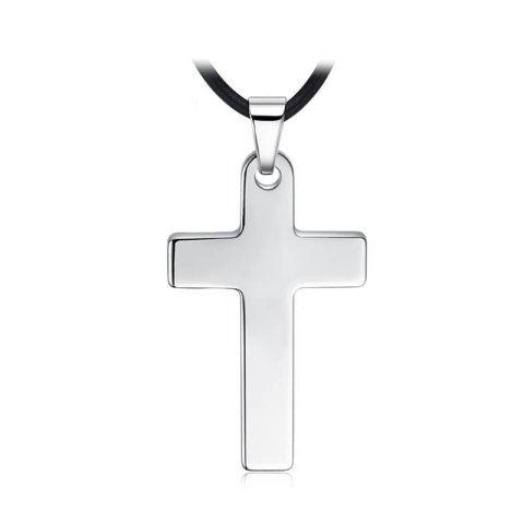 (image for) Silver Tungsten Cross Pendant, High Polished Solid White Tungsten Cross Necklace, Matching Tungsten Carbide Jewelry for Men and Women - Black / Silver Colors