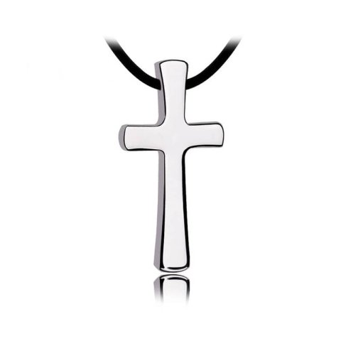 (image for) High Polished Silver White Tungsten Cross Pendant, Mens Fashion Tungsten Carbide Cross Necklace, Tungsten Jewelry Gift for Boyfriend - Black / Silver / Blue