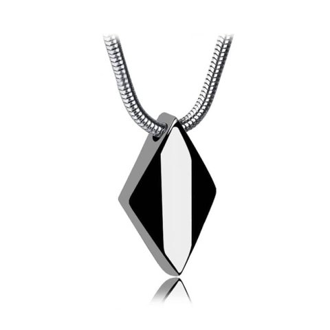 (image for) Silver Tungsten Rhombus Pendant, Tungsten Carbide Rhombus Shaped Necklace With Faceted Finish, Tungsten Jewelry Gift For Women And Men - Black / Silver / Blue / Rose Gold