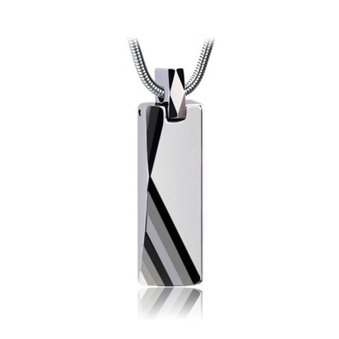 (image for) Silver Tungsten Carbide Tag Pendant, High Polished White Tungsten Tag Necklace With Faceted Finish, Unique Tungsten Jewelry Gift - Black / Silver / Blue / Gold