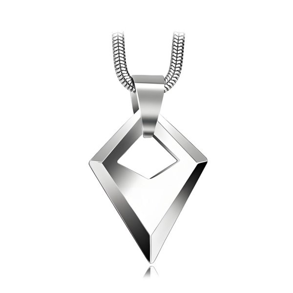 (image for) Tungsten Arrow Pendant For Men, Mens Silver Tungsten Carbide Open Rhombus Necklace With High Polished Finish, Unique Tungsten Carbide Jewelry Gift For Boyfriend