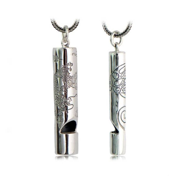 (image for) Dragon Phoenix Engraved Vintage Whistle Sterling Silver Matching Necklaces For Couples