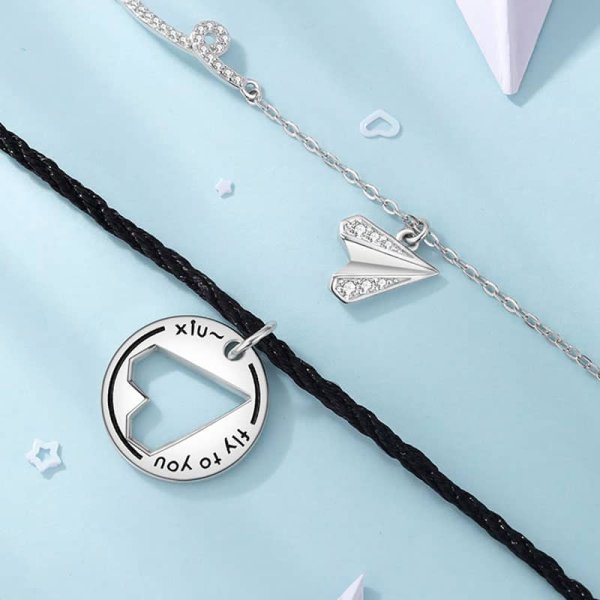 (image for) Fly To Me Airplane Sterling Silver Matching Necklaces For Couples