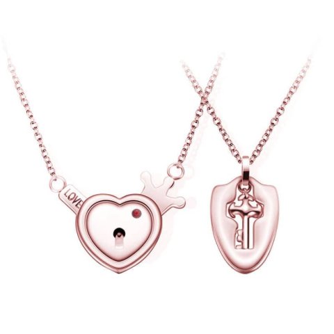 (image for) Key To My Heart Matching Couple Lock And Key Necklaces In Titanium Steel