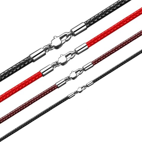 (image for) PU Leather Cord For Women And Men, 1mm To 3mm Round Necklace Cord Rope With High Polished Stainless Steel Lobster Claw Clasp - Black / Brown / Coffee / Red Colors