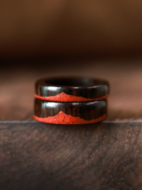 Ebony African Blackwood Cinnabar Mountain Rings For Couples (image for) Ebony African Blackwood Cinnabar Mountain Rings For Couples