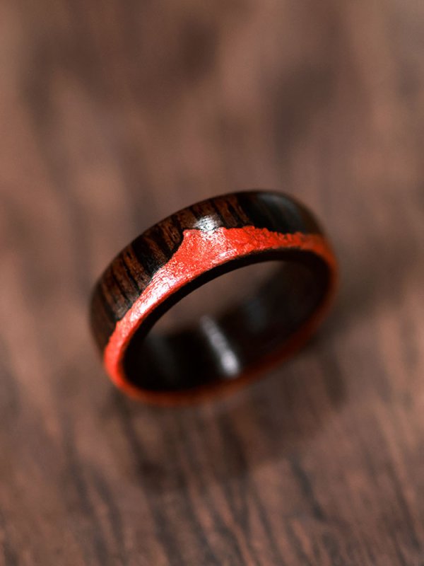 (image for) Ebony African Blackwood Cinnabar Mountain Ring For Men - 7mm