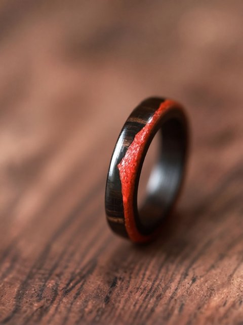 Ebony African Blackwood Cinnabar Mountain Ring For Women - 5mm (image for) Ebony African Blackwood Cinnabar Mountain Ring For Women - 5mm